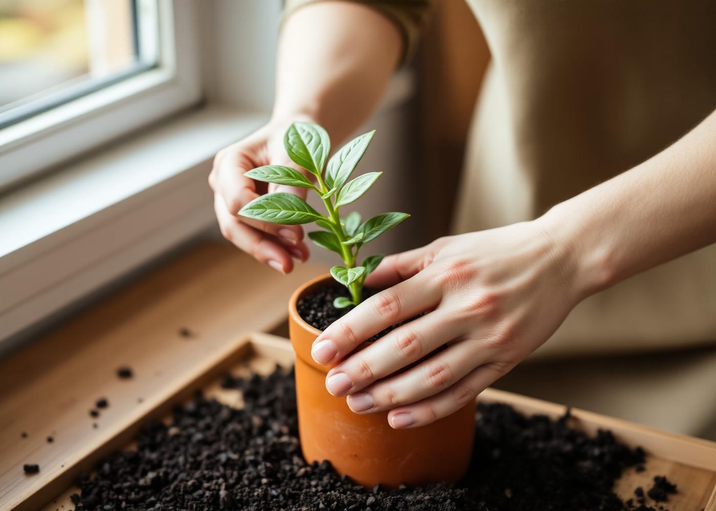 Repotting a plant